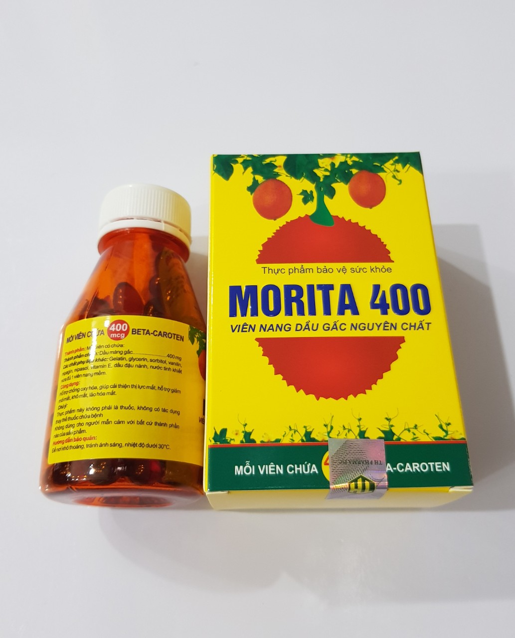 Viên dầu gấc Morita 400: Hỗ trợ giảm lão hóa mắt, chống oxy hóa mắt, khô mắt, thực phẩm bảo vệ sức khỏe.