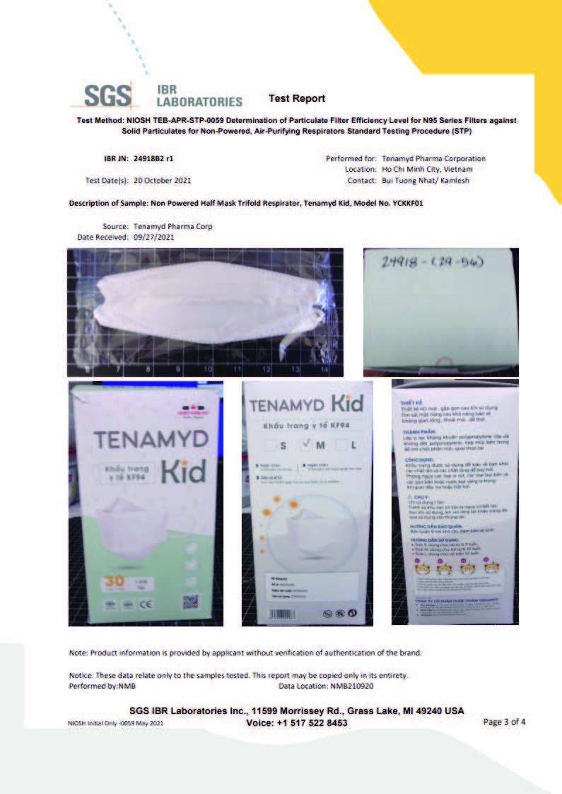 Khẩu trang y tế Tenamyd Kid Model-YCKKF01