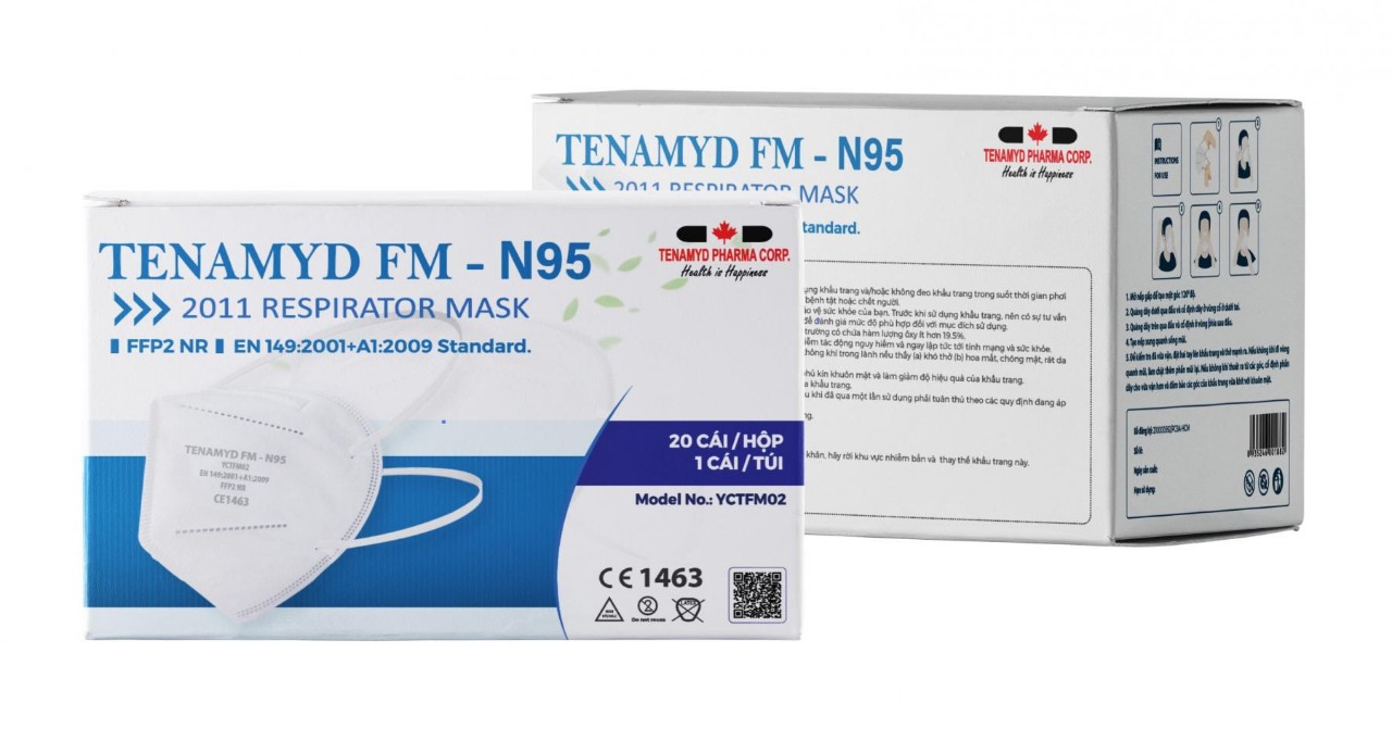 Khẩu trang y tế 5 lớp Tenamyd FM-N95 Model-YCKTC13. Kiểu đeo qua tai (hộp 20 cái)