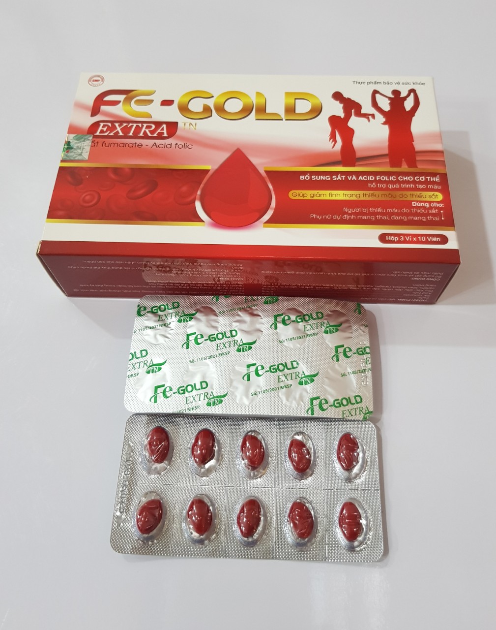 Viên Fe - Gold Extra: Bổ sung sắt và acid folic cho cơ thể,giúp giảm tình trạng thiếu máu