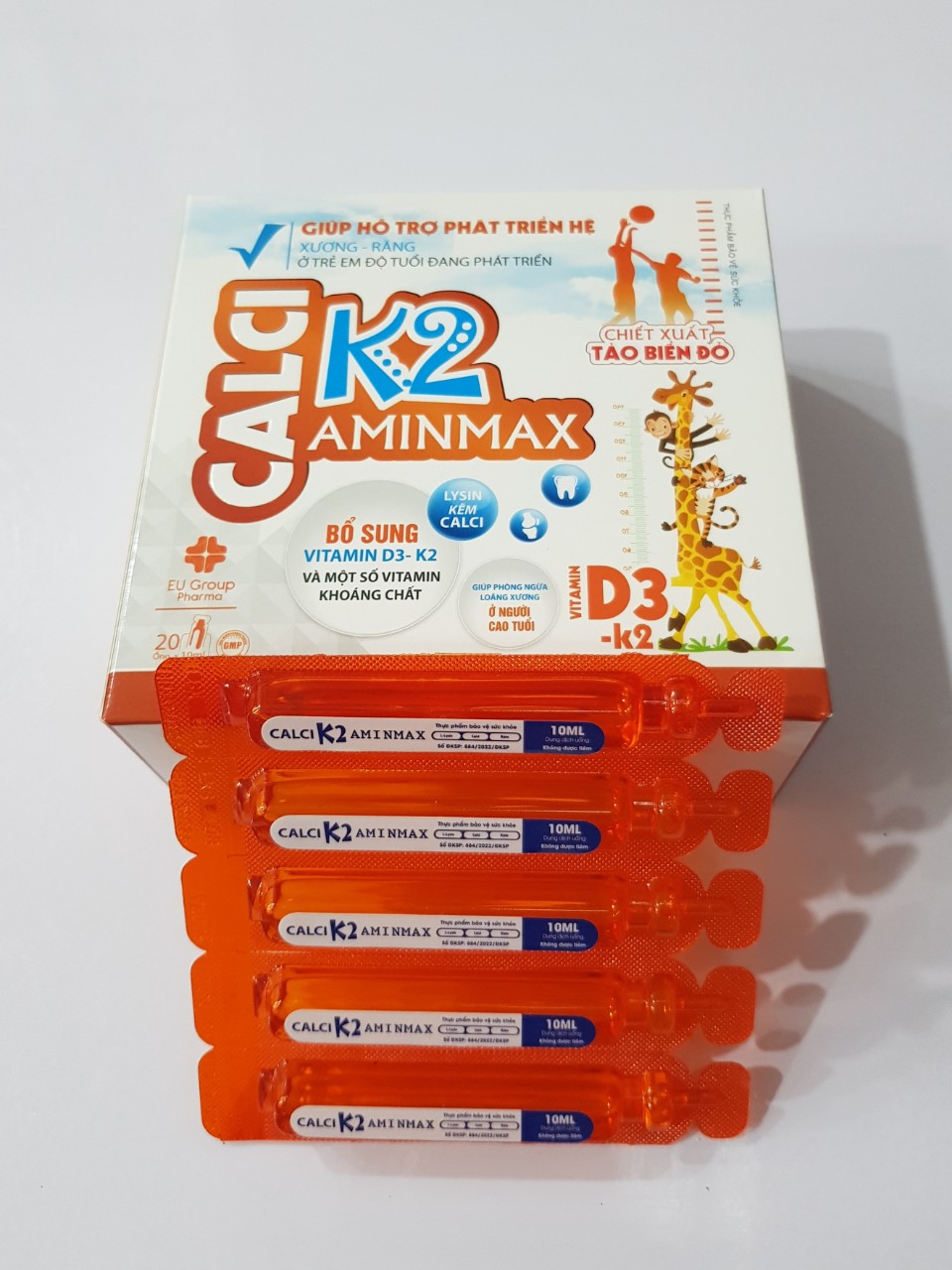 Calci K2 Aminmax: Bổ sung canxi, vitamin D3 - K2 và một số vitamin khoáng chất, phòng ngừa loãng xương ở người cao tuổi.